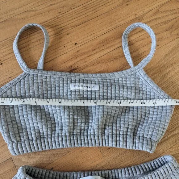MY MUM MADE IT Grey Quilted Knit Crop Top and Booty Shorts Lounge Set Women’s M - Picture 6 of 7